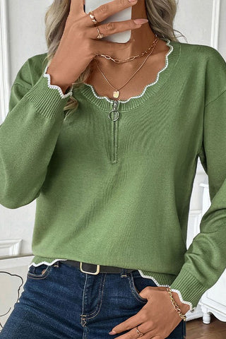 Scalloped Trim Pullover Sweater