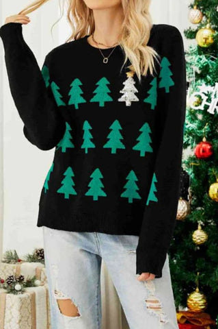 Christmas Tree Jacquard Embroidery Knitted Sweater