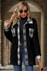 Contrast Plaid Long Sleeve Button Down Shacket