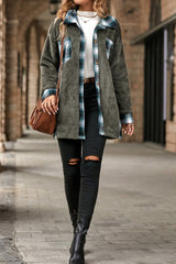 Contrast Plaid Long Sleeve Button Down Shacket