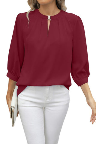 V-Neck Seven Quarter Sleeve Loose Chiffon Shirt