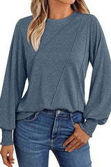 Wrinkled Round Neck Long Sleeved Shirt