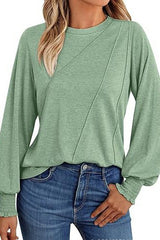 Wrinkled Round Neck Long Sleeved Shirt