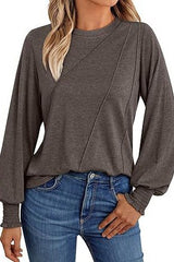 Wrinkled Round Neck Long Sleeved Shirt