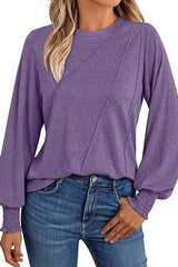 Wrinkled Round Neck Long Sleeved Shirt