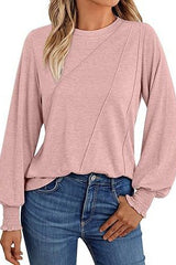 Wrinkled Round Neck Long Sleeved Shirt