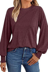 Wrinkled Round Neck Long Sleeved Shirt