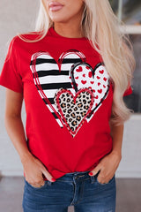 Leopard Striped Heart Shaped Crew Neck Tee