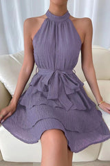 Halter Neck Tiered Mini Dress