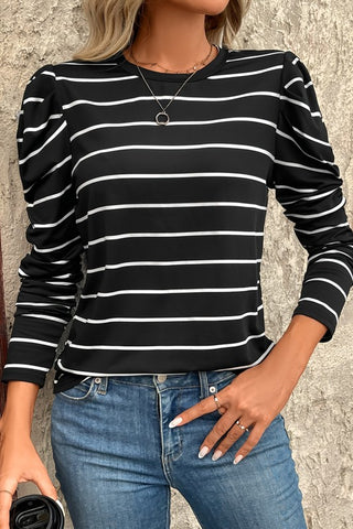 Puff Shoulder Striped Long Sleeve Top