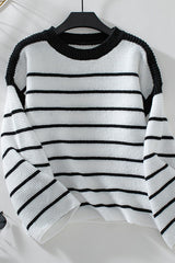 Round Neck Striped Color Blocked Knit Sweater