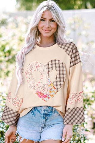 Plaid Floral Heart Graphic Valentine's Day Top