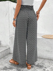 Bohemian Slit Wide Leg Smocked High Waist Pants