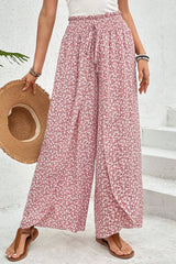 Bohemian Slit Wide Leg Smocked High Waist Pants