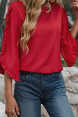 Frill Trim Tulip Sleeve Blouse