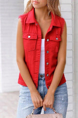 Colored Denim Vest Sleeveless