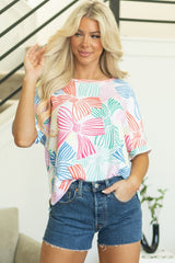 Bowknot Waffle Crewneck Loose Short Sleeve Top