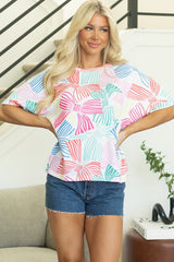 Bowknot Waffle Crewneck Loose Short Sleeve Top