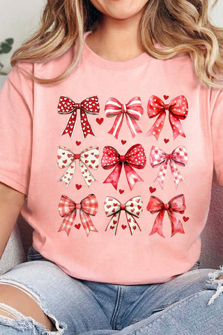 Heart Bow Print Round Neck Valentines T Shirt