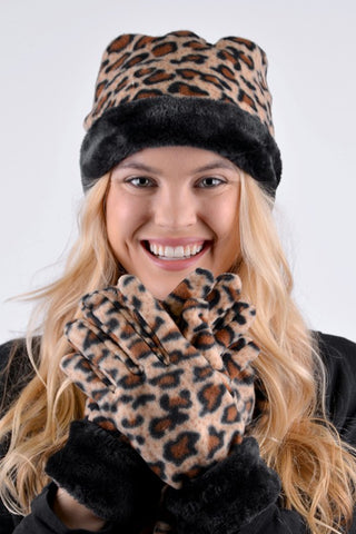 Fleece Jaguar Print with Fur Trim Set